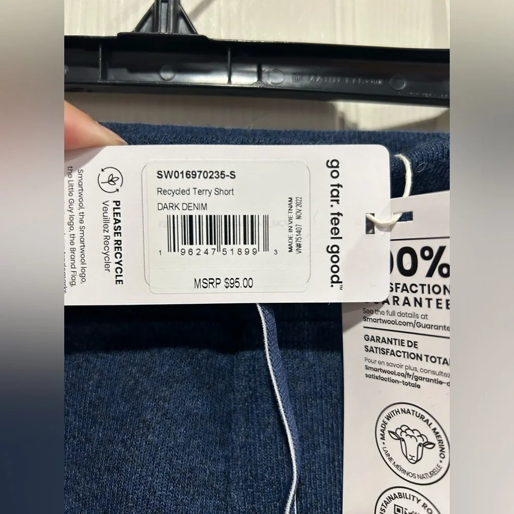 SmartWool Men's Small Recycled Terry Everyday Shorts Merino Wool Blue NWT